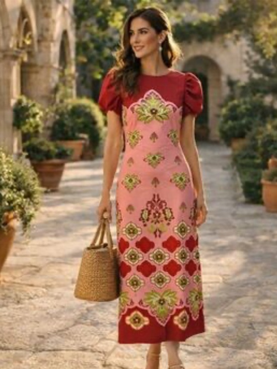 Mestiza New York Dresses & Skirts - NWT Mestiza New York Perla Flamingo Flourish Crew Neck Short Puff Sleeve Dress